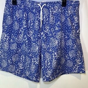 Bermies Swim Trunks Men's Size Large Mesh Lined Board Shorts Blue Pineapple